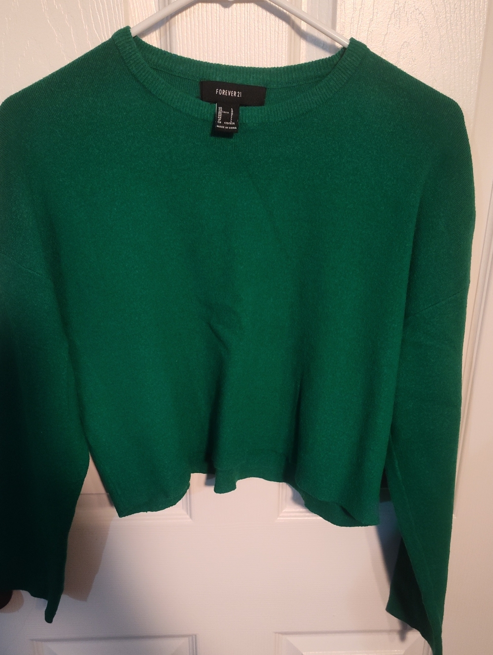 Forever 21 Emerald Green Cropped Crewneck Sweater